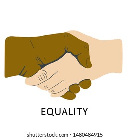 Handshake for equality concept. Flat cartoon style. Vector illustration. 