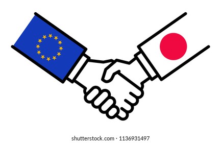 Handshake EU Japan, JEFTA, Free Trade Agreement, Business Deal, Friendship, Concept, Graphic, Isolated On White Background