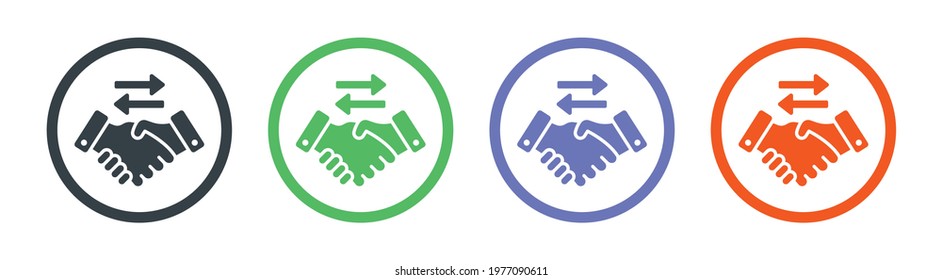 Handshake with exchange arrow icon isolated on white background. Vector illustration