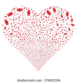 Handshake fireworks with heart shape. Vector illustration style is flat red iconic symbols on a white background. Object salute made from scattered pictograms.
