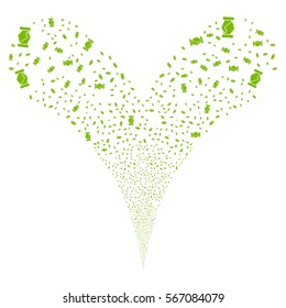 Handshake fireworks stream. Vector illustration style is flat eco green iconic symbols on a white background. Object double fountain made from random pictographs.
