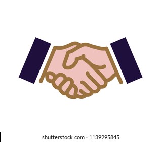 Handshake. Flat EPS 8 vector icon or illustration, isolated on light background. The hands can easily be colored independently of each other. Color version.