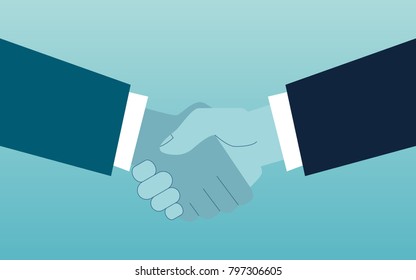 Handshake in flat icon design on blue color background