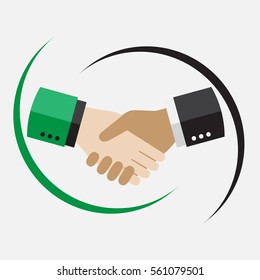 Handshake in flat style. Business concept. Copy space. New icon style.