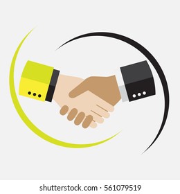 Handshake in flat style. Business concept. Copy space. New icon style.