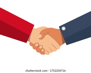 Handshake in flat style. Business illustration. Symbol of a successful deal. Happy partnership. Greeting handshaking. Agreement.