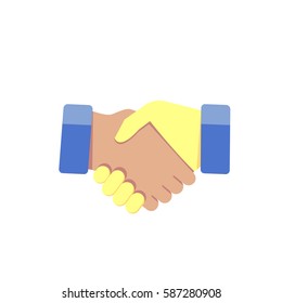 Handshake flat style icon. African and Asian vector