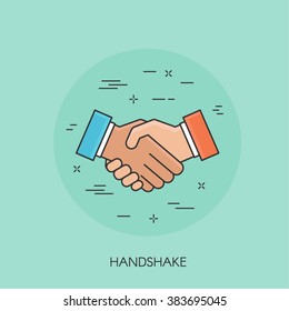 Handshake flat style thin line colorful icon