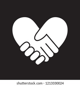 Handshake in form of heart on black background.Vector illustration