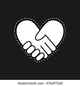 Handshake in form of heart on  gray background.Vector illustration