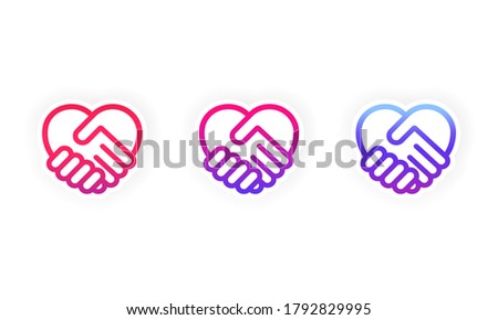 Handshake in the form of heart. Handshake sticker icon set. Symbol friendship day, love. Vector on isolated white background. EPS 10.