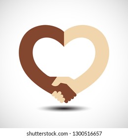 Handshake in the form of heart. Handshake sympathy, love and friendship concept, vector illustration