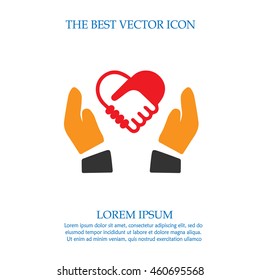  Handshake forming heart in hands. Care symbol. Love symbol.