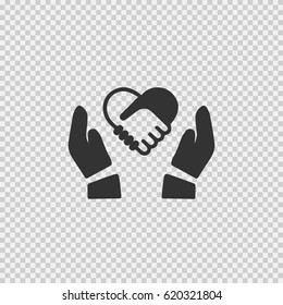 Handshake forming heart in hands. Care symbol. Love symbol on transparent background.