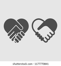 Handshake forming heart set vector icon. Simple isolated pictogram.