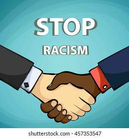 Handshake of friends. Stop racism. Stock vector illustration.