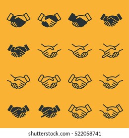 Handshake Friendship Partnership Minimalistic Flat Line Outline Stroke Icon Pictogram Symbol Set Collection