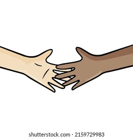 Handshake and friendship. People with different skin colors. Multiculturalism and diversity. Hands of two partners