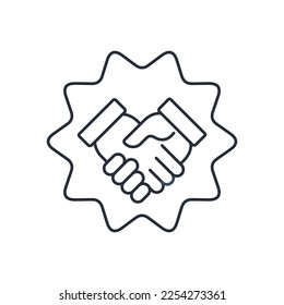 Handshake. Friendship seal . Agreement of cooperation, support. Affiliate relationship. Vector linear icon isolated on white background.