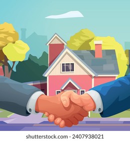 handshake in front of cute small house