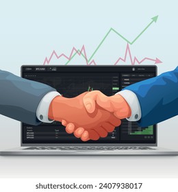a handshake in front of stock market