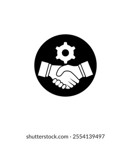 Handshake and Gear in circle. Action Plan Icons vector illustration