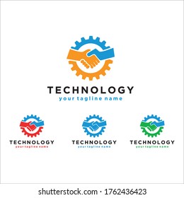 Resumen del diseño gráfico vectorial del logotipo del engranaje de apretón de manos. Diseño de iconos. símbolo	
