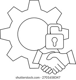 Um cadeado aberto de aperto de mão é representado em uma ilustração