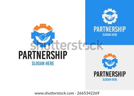 Handshake with gear for partnership logo design template vector illustration