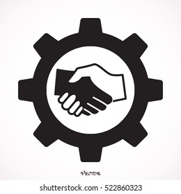  handshake in gear symbol.
