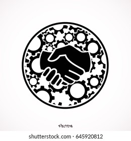 Handshake, gears. Flat design illustration concepts for business process. 