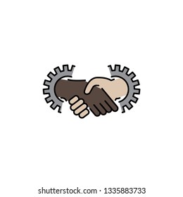 handshake and gears vector color icon, sign, symbol. task relation