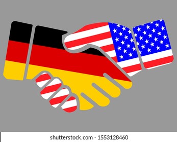 Handshake with Germany and USA flags vector