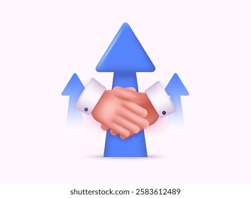 Handshake gesture 3d cartoon style icon. Businesspeople or partners shaking hands, making successful deal. Partnership, agreement, teamwork concept. 3D Web Vector Illustration.