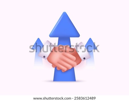 Handshake gesture 3d cartoon style icon. Businesspeople or partners shaking hands, making successful deal. Partnership, agreement, teamwork concept. 3D Web Vector Illustration.