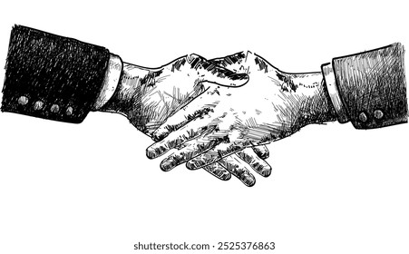  handshake gesture agreement sign black and white linear drawing hand realistic vector illustration agreement,trust in business and personal relations isolated on white background