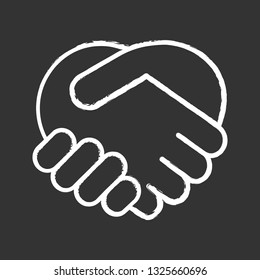 Handshake gesture chalk icon. Shaking hands emoji. Friends meeting. Agreement, deal, contract. Trust. Isolated vector chalkboard illustration