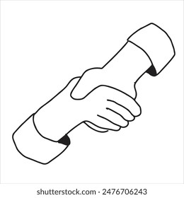 Handshake gesture. Doodle team hand shake. Business teamwork symbol. Drawing friendship businessman cooperation. Outline partnership deal agreement