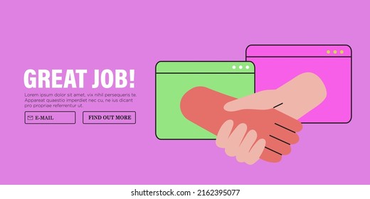 Handshake gesture vector illustration. Good, great job, partnership or online contract approval business or marketing concept for website or social media banner, ui. Concept of business agreement.