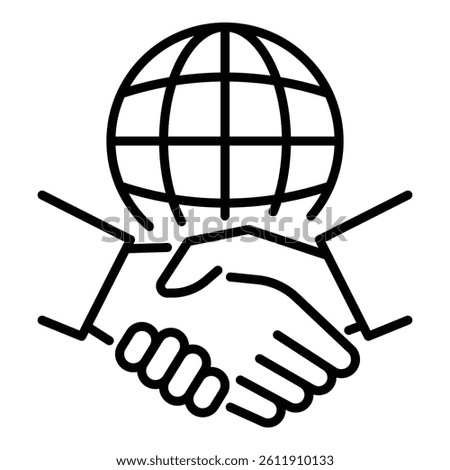 Handshake with a globe icon, symbolizing global cooperation, international partnership, and unity. Represents diplomacy, global trade, teamwork across borders, and worldwide collaboration
