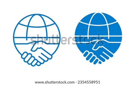 Handshake with globe icon. Vector illustration isolated on white.