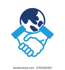 Apretón de manos y globo que simboliza las asociaciones comerciales globales Icono de color Diseño de Vector Bueno para el Web o el App móvil