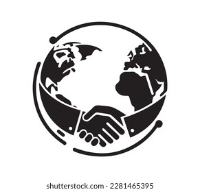 Handshake and Globe vector icon. Global Citizenship logo. Global collaboration icon. International partnership.