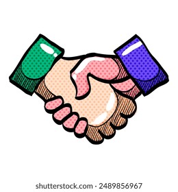 Handshake halftone icon hand drawn color vector illustration