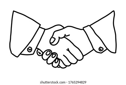 Handshake in hand drawn doodle style. Sketch. Isolated on a white background. Vector illustration