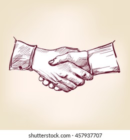 Handshake hand drawn vector llustration realistic sketch