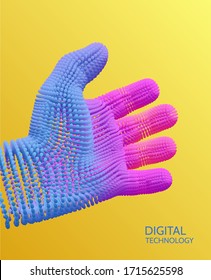 Handshake. Hand open and ready to help. Human arm giving. Connection structure. 3D vector illustration for medicine, science or technology.