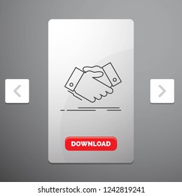 handshake, hand shake, shaking hand, Agreement, business Line Icon in Carousal Pagination Slider Design & Red Download Button