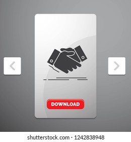 handshake, hand shake, shaking hand, Agreement, business Glyph Icon in Carousal Pagination Slider Design & Red Download Button