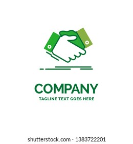 handshake, hand shake, shaking hand, Agreement, business Flat Business Logo template. Creative Green Brand Name Design.
